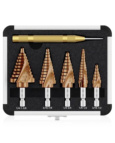 Miniatura 12 de Juego de Brocas de Paso, de 1/4" a 2-3/8", Broca de Paso de Vástago Hexagonal de Acero de Alta Velocidad para Acero Inoxidable, Metal, Aluminio
