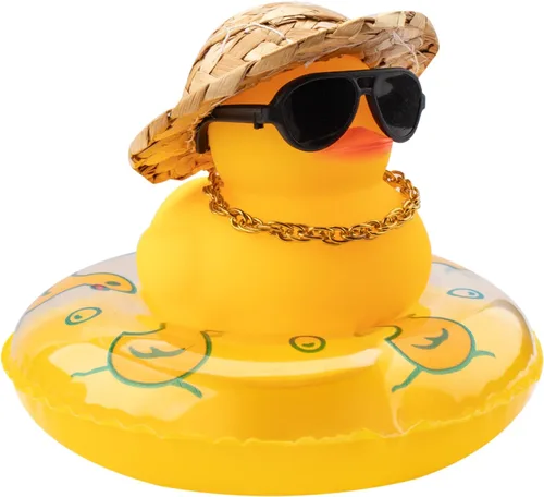 Miniatura 38 de wonuu Pato de Goma para Automóvil, Decoración de Pato Amarillo para Tablero con Sombrero de Sol, Anillo de Natación, Collar, Gafas de Sol