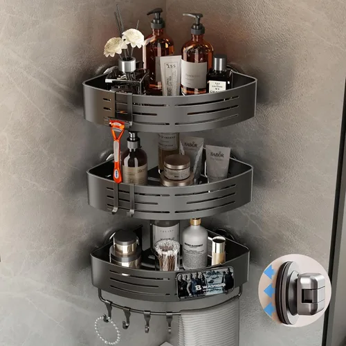 Miniatura 14 de Voldra Organizador de Ducha de Ventosa, 1 Paquete de Estantes de Ducha para Ducha Interior Sin Taladro, Organizador de Ducha de Sujeción de Aluminio