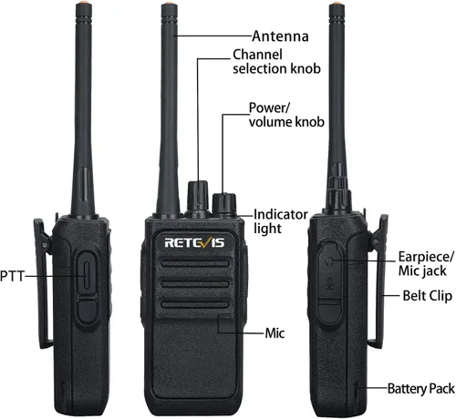 Miniatura 7 de Retevis Walkie Talkies RT17 de largo alcance para adultos, radios recargables de 2 vías con base de cargador USB, radio bidireccional ligera