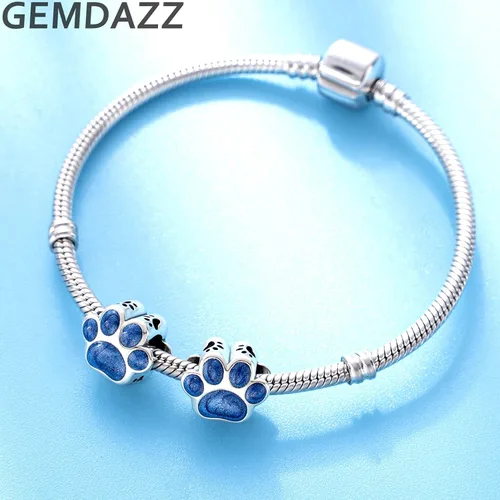 Miniatura 3 de GEMDAZZ Abalorios brillantes con estampado de pata de cachorro en plata de ley 925, cuentas redondas de circonita cúbica con estampado de pata