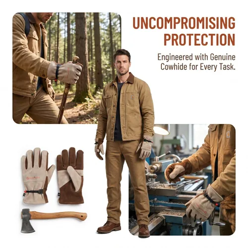 Miniatura 5 de Guantes de trabajo de cuero para hombres y mujeres – Resistente jardinería, patio, soldadura, construcción, agricultura, al aire libre, barbacoa