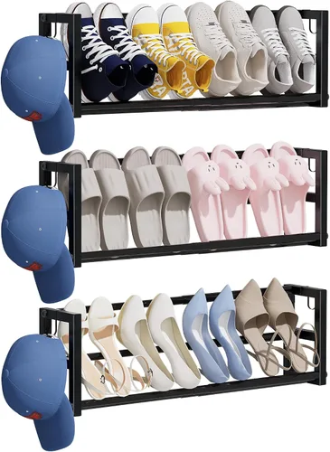 Miniatura 8 de Paquete de 2 zapateros estrechos de pared para espacios pequeños, zapatero colgante con capacidad para 8 pares, almacenamiento de zapatos de pared