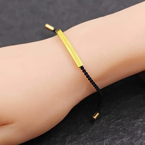 Miniatura 7 de Uloveido Pulseras de cuerda grabadas personalizadas, pulsera de barra fina de acero inoxidable a juego para mujeres y niñas, pulseras de cuerda