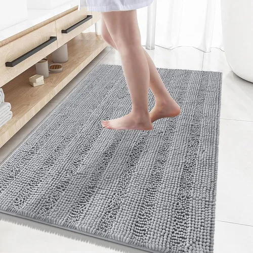 Miniatura 16 de Grandaily Alfombras de baño de felpilla a rayas de 24 x 16 pulgadas, extra gruesas y suaves, absorbentes, parte trasera de goma, alfombra de ducha