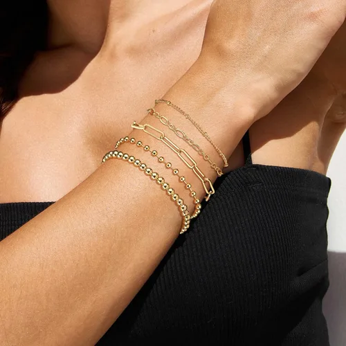 Miniatura 6 de DEARMAY Juego de pulseras de oro para mujer, a la moda, delicadas, chapadas en oro real de 14 quilates, apilables