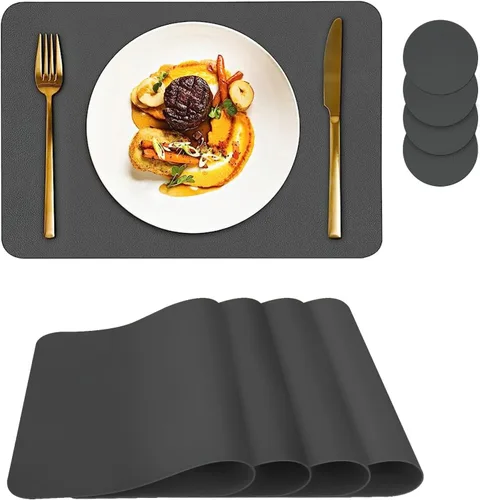 Miniatura 15 de Bacgnyer Juego de 4 manteles individuales con posavasos, resistentes a las manchas de calor, resistentes a los arañazos, antideslizantes, Azul oscuro