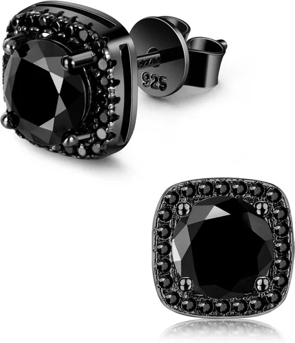 Aretes tipo dormilona de moissanita negra de Hobt para hombres, claridad VVS1, color D, corte redondo, hipoalergénicos, chapados en oro negro de 18