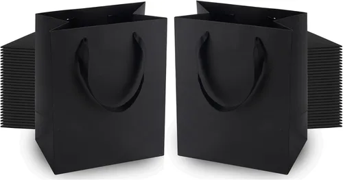 Miniatura 11 de MOXARYSU Bolsas de regalo negras con asas: 8 x 5 x 10 pulgadas, 30 bolsas de papel negras medianas a granel para fiestas, compras, cumpleaños, bodas