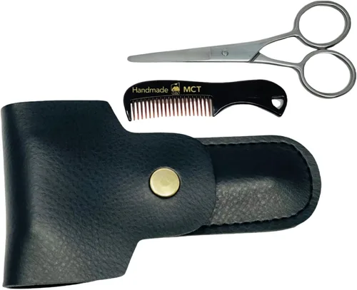 G.B.S Tijeras de barba 3n1 para hombre, corte y peinado, tijeras de acero inoxidable para barba, bigote, cejas, pelo de nariz, estuche de viaje de