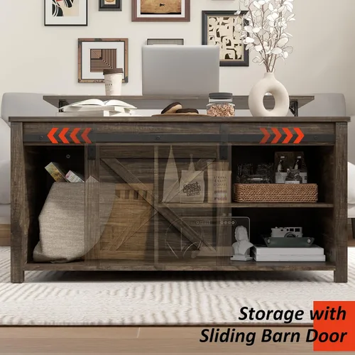 Miniatura 6 de PUKAMI Mesa de centro elevable con almacenamiento, mesa de centro de granja de 31.5 pulgadas para sala de estar, mesas de centro cuadradas con gran
