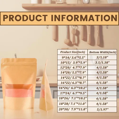 Miniatura 2 de 100 bolsas de papel kraft con ventana (3.6 x 5.5 pulgadas), bolsas de papel resellables para almacenamiento de alimentos, bolsa de regalo
