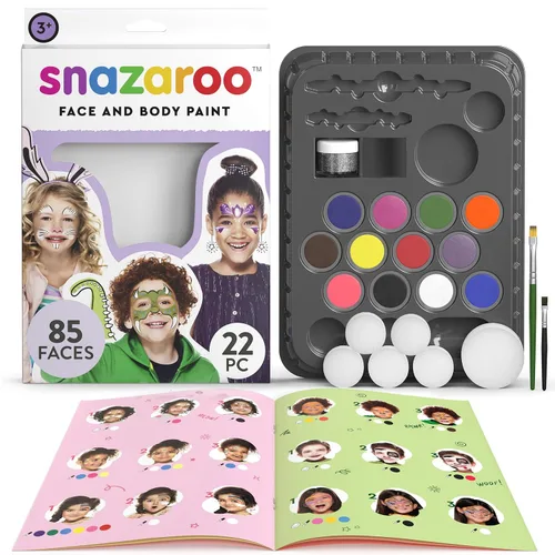 Snazaroo Face Paint Kit Ultimate Party Pack,12-Color Palette with Brush, Sponge, Bio-Glitter and Guide - Non-Toxic, Water-Based, Easy Application