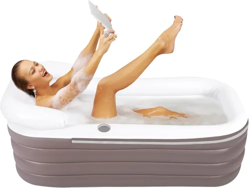 Bañera inflable plegable de 4 capas, bañera portátil de pie para adultos de 50 pulgadas con bomba de aire eléctrica, bañera de spa para baño de agua