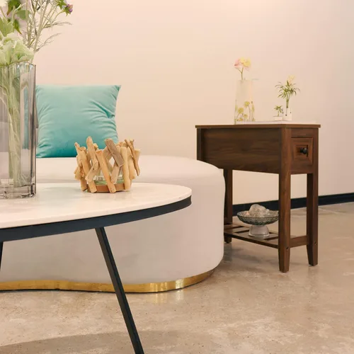 Miniatura 7 de Paquete de 2 Mesas Auxiliares Estrechas de Cabecera con Cajón, Mesa Auxiliar Sólida para Sillón Reclinable con Estante de Almacenamiento, Mesita