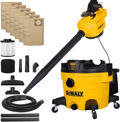 DEWALT Aspiradora de taller húmeda y seca con soplador de hojas desmontable, aspiradora de taller húmeda y seca de 9 galones con bolsa para el