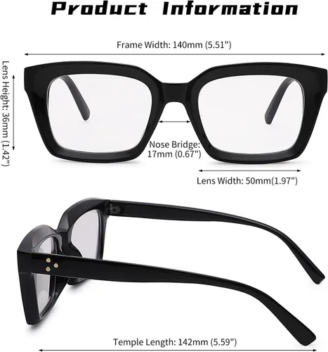 Miniatura 4 de COASION Lentes de bloqueo de luz azul, lentes clásicos gruesos con montura cuadrada para mujeres y hombres