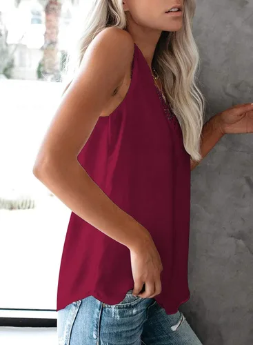 Miniatura 250 de VIISHOW - Camiseta sin mangas, sexy, con cuello en V y bordes de encaje para mujer, camisola de vestir, camisas de gasa, sin mangas, casuales