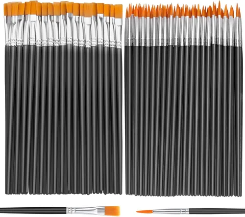 AROIC Pinceles de Pintura Pequeños al Por Mayor, 110 Piezas de Pinceles de Pelo de Nailon Negro con Juego de Pinceles de Pintura Acrílica de Punta