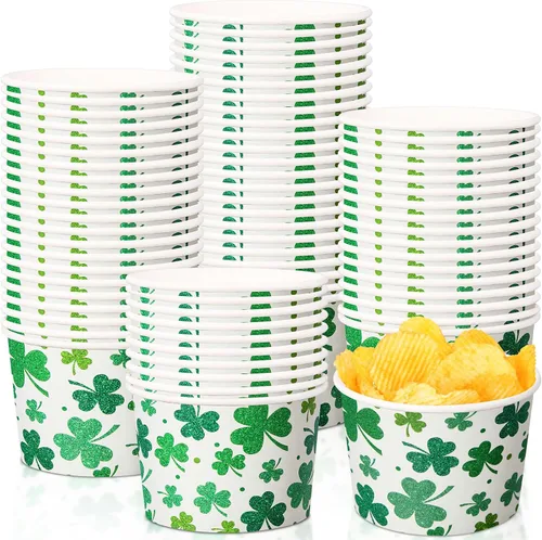 Potchen Paquete de 50 tazas de sopa desechables de papel de 9 oz para el Día de San Patricio, tazas de postre desechables irlandesas, tazas de