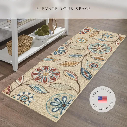 Miniatura 2 de Maples Rugs Reggie - Alfombra floral para pasillo, fabricada en Estados Unidos, lavable, antideslizante, para cocina, pasillo y lavandería, 2 x 5