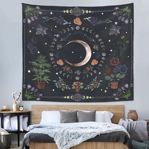 Miniatura 3 de LINICE Tapiz de plantas, tapiz de fase lunar de la naturaleza para colgar en la pared, tapiz bohemio de mandala estético para decoración