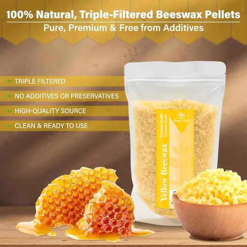 Miniatura 2 de Gránulos de cera de abejas amarillas de 2 libras a granel 100% puro y natural, triple filtrado para el cuidado de la piel, cara, cuerpo y cabello