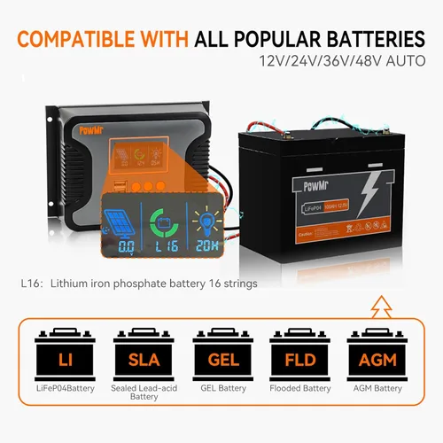 Miniatura 3 de Regulador de carga solar PowMr 80 A 12 V 24 V 36 V 48 V Auto, regulador solar de 80 amperios con parámetro ajustable, pantalla LCD y doble USB, apto