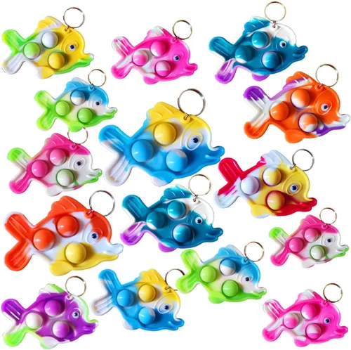 30 paquetes divertidos de regalo de verano únicos mini peces surtidos juguetes de burbujas para niños, niños, aula, estudiantes, regalos de