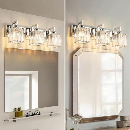 Miniatura 3 de Moderna lámpara de cristal para pared/tocador de baño, de 3 luces, color cromo Cromo torcido