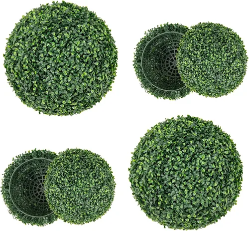 Miniatura 9 de Goplus 2 bolas topiarias artificiales de 15.7 pulgadas, bolas redondas de boj de imitación para exteriores, esferas de jardín decorativas