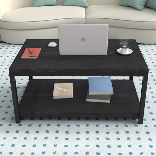 Miniatura 6 de YSSOA Mesa para el hogar de 31 x 20 x 16 pulgadas con estante de almacenamiento para sala de estar y oficina, fácil montaje, negro, 2 niveles