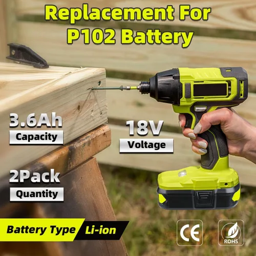 Miniatura 2 de Masione Reemplazo 2P 3.6Ah para batería Ryobi de 18 V de litio compatible con batería Ryobi P108 P102 P103 P104 P105 P107 P109 P122 18 voltios