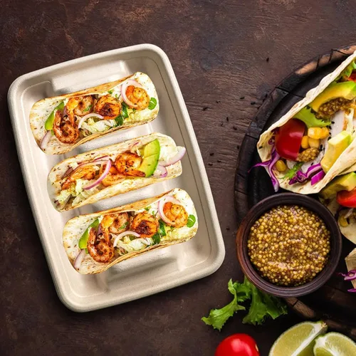 Miniatura 7 de 50 soportes desechables para tacos para fiestas, platos de tacos desechables con 3 divisores, soportes desechables para tacos para fiestas, soporte