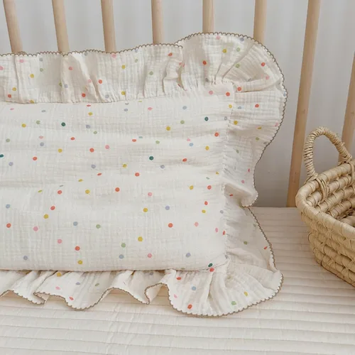 Miniatura 7 de BuLuTu Fundas de almohada para niños pequeños de algodón musul, fundas de almohada para niños pequeños con patrón de puntos de colores, fundas