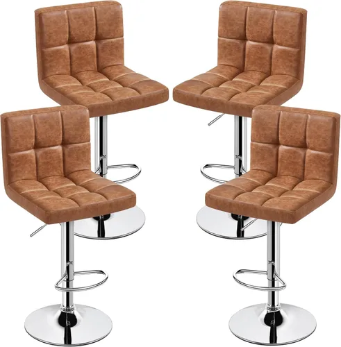 Miniatura 12 de Topeakmart Taburetes de bar modernos de altura ajustable, taburete giratorio de piel sintética, silla trasera de isla de cocina, taburete giratorio
