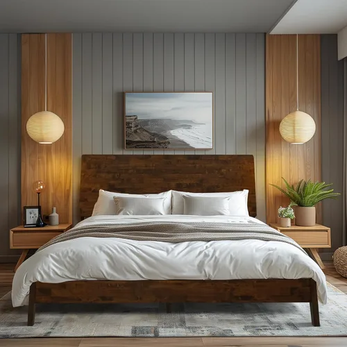 Miniatura 11 de Acacia Serenity - Base de cama King y cabecero de madera maciza, base de cama y cabecero de cama tamaño King, cama de madera escandinava compatible