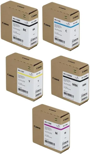 Canon Canon PFI-110 - Depósito de tinta de pigmento de 5.4 fl oz, incluye negro mate, negro, cian, magenta, amarillo