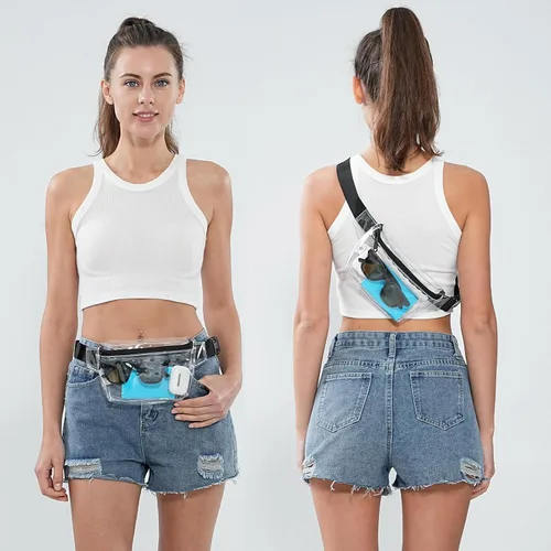 Miniatura 7 de TINYAT - Cangurera transparente pequeña aprobada para el estadio para mujeres, bolsa de cinturón transparente impermeable para conciertos, deportes