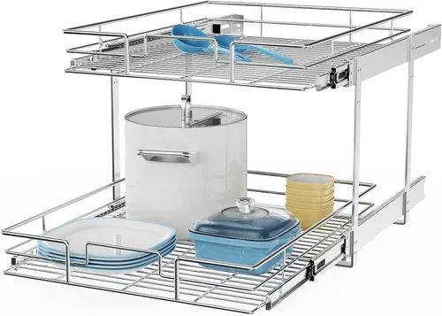 ROOMTEC Organizador Individual Extraíble para Gabinete (20" An x 21" Pr), Organizador de Especiería de 2 Niveles para Gabinete, Estante Deslizante