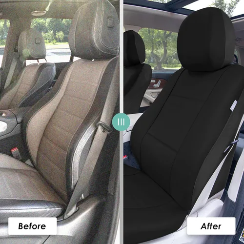 Miniatura 6 de Fundas para asiento de PU para carro de 3 filas FH Group FH-PU002, compatibles con airbag y división de asientos Negro