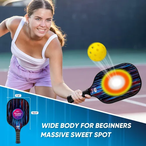 Miniatura 5 de Juego de 2 palas de pickleball de fibra de vidrio para principiantes, raquetas de pickleball aprobadas por USAPA, paquete de 2 con 4 bolas