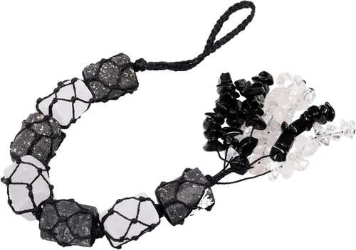 mookaitedecor Adorno colgante de turmalina negra y cristal de selenita con borlas de piedras chip Feng Shui para colgar en el automóvil, decoración
