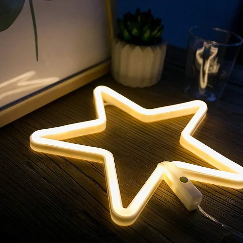 Miniatura 9 de ENUOLI Letrero de Neón LED Luces de Neón Estrella Luces de Neón Blancas Cálidas Luz de Pared de Neón Estrella Luz Nocturna LED Luces de Pared