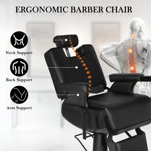 Miniatura 5 de Reclining Barber Chair for Barbershop, Professional Barber Salon Chair for Hair Stylist, 360 Swivel Styling Chair with Adjustable Headrest &