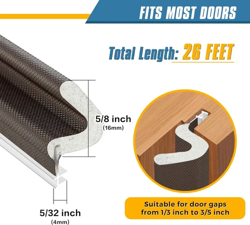 Miniatura 4 de Tira de Sellado Weather Stripping Tira de Sello de Puerta 26 Pies Insonorización de Puerta Forma de V Tira de Aislamiento para Espacios Grandes