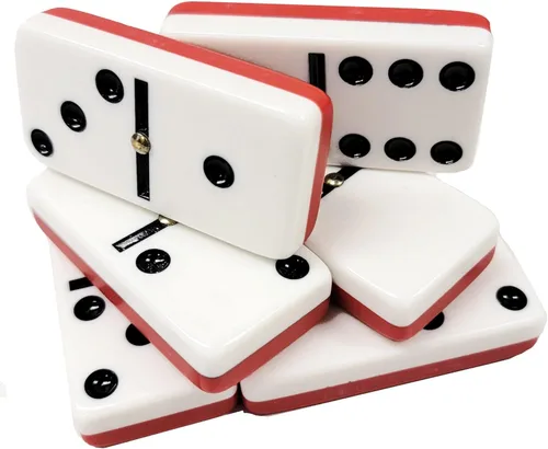 Miniatura 5 de Marion Dominó doble 6 rojo y blanco de dos tonos, tamaño de torneo jumbo profesional con giradores, en elegante caja de terciopelo negro. Dos tonos