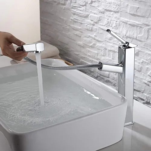 Miniatura 13 de KAIYING Grifo de Fregadero de Recipiente Extraíble para Baño, Grifo de Lavabo de un Solo Orificio con Rociador Extraíble, Grifo Mezclador de Una