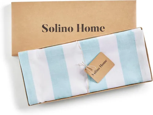 Miniatura 7 de Solino Home Camino de mesa de lino a rayas de 36 pulgadas, rayas cabaña, 100% lino puro aguamarina y blanco, camino de mesa pequeño de 14 x 36
