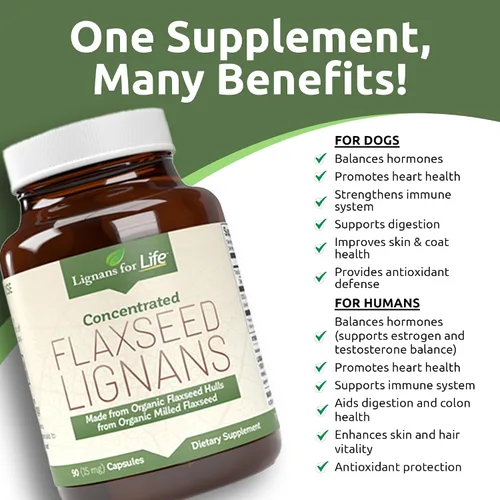 Miniatura 3 de Lignans For Life Linaza Lignans para perros y personas – Suplemento orgánico de linaza para apoyo hormonal, 15 mg 90 cápsulas, semillas de lino